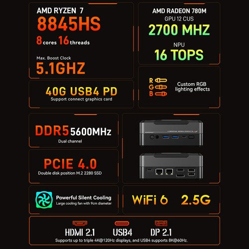 AOOSTAR GOD88 Mini PC, AMD Ryzen 7 8845HS 8 Core Max 5.1GHz, 32GB DDR5 RAM 1TB SSD AOOSTAR GOD88 Mini PC, AMD Ryzen 7 8845HS 8 Core Max 5.1GHz, 32GB DDR5 RAM 1TB SSD